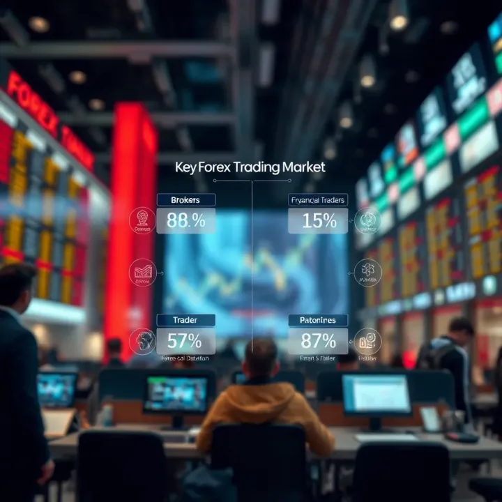 Key Participants in the Forex Trading Market Diagram depicting key participants in forex trading including brokers, traders, and financial institutions