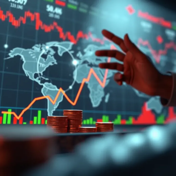 Illustration of global currencies with arrows indicating market movement
