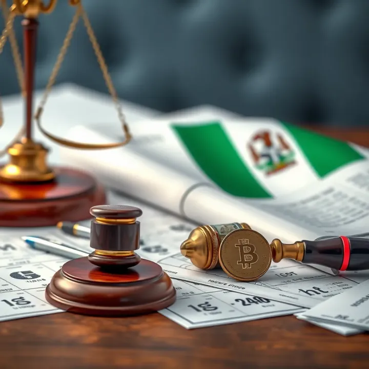 Conceptual layout showing legal documents and Nigerian flag symbolizing regulatory framework for financial trading