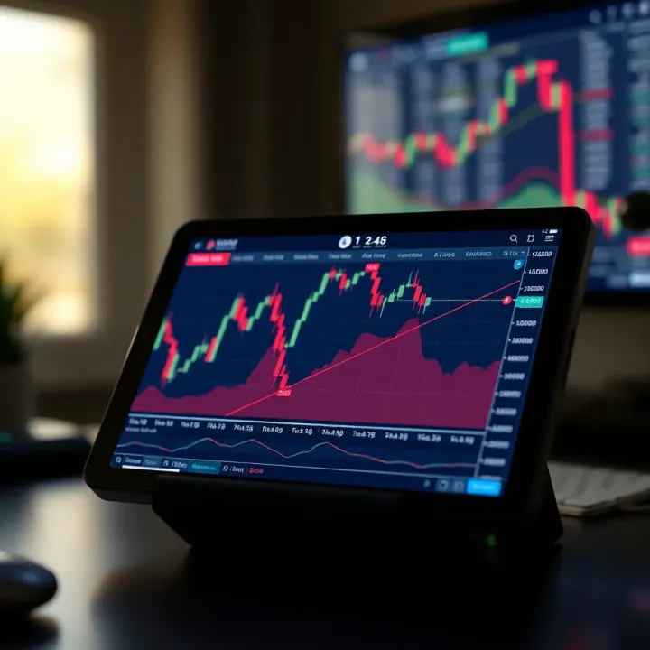Graphical representation of binary options trading showing profit and loss zones on a digital device
