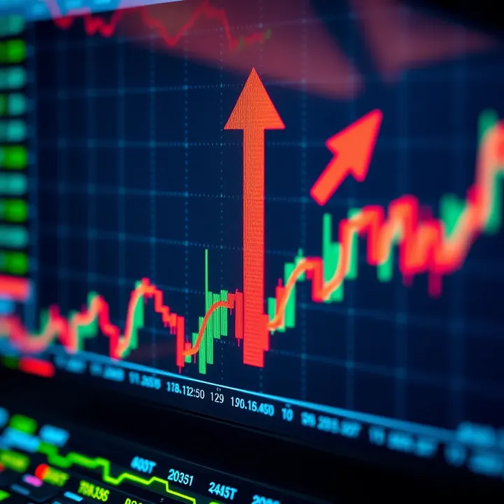 Visual representation of binary options trading with upward and downward arrows on a digital chart