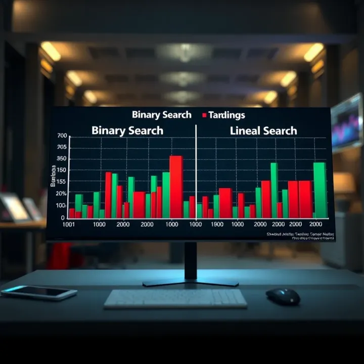 Comparison chart illustrating performance differences between binary search and linear search methods