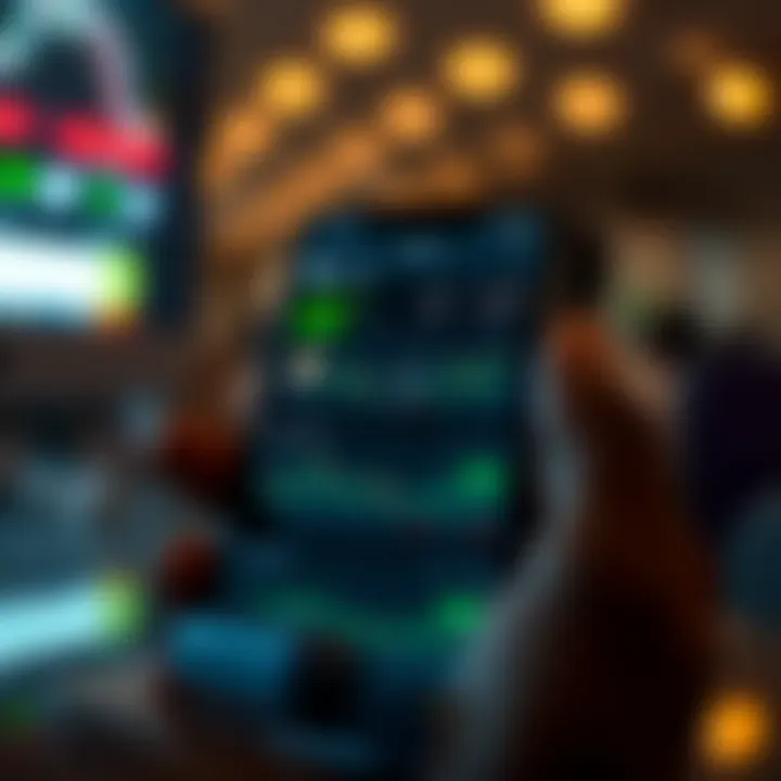 Mobile phone displaying a user-friendly trading app interface with financial charts and investment options