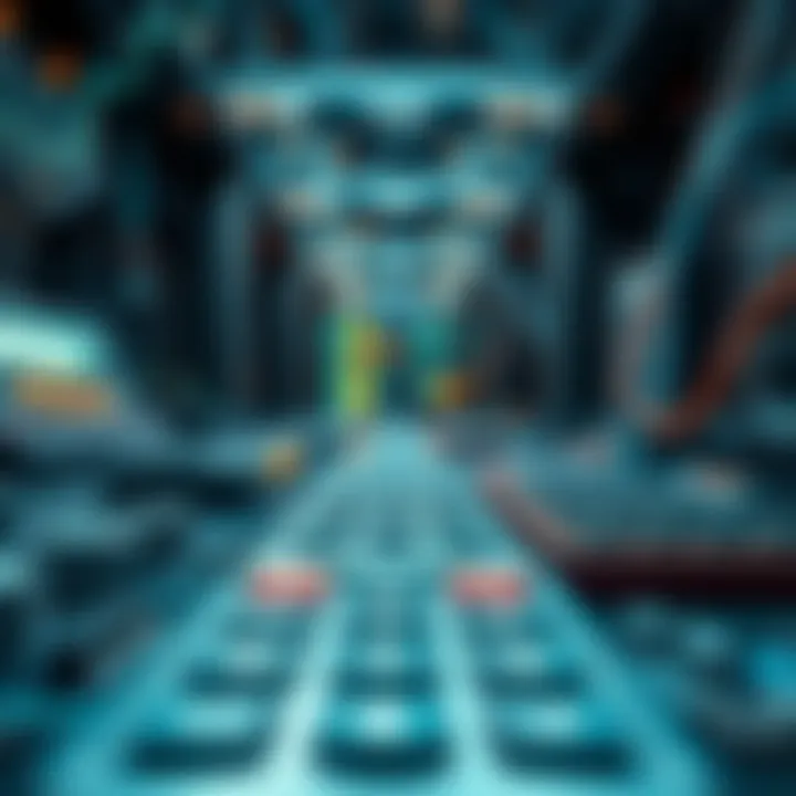 Conceptual illustration showing the use of binary calculators in digital electronics and computing