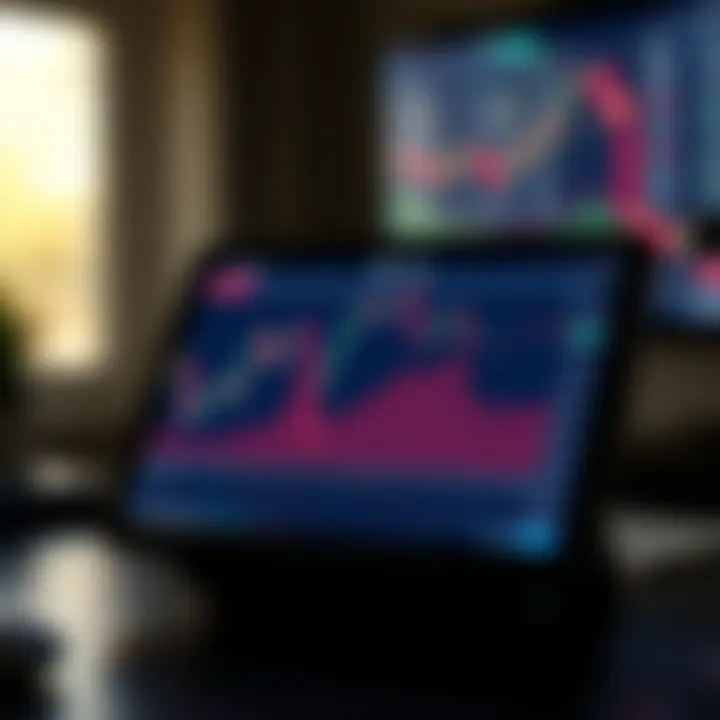 Graphical representation of binary options trading showing profit and loss zones on a digital device