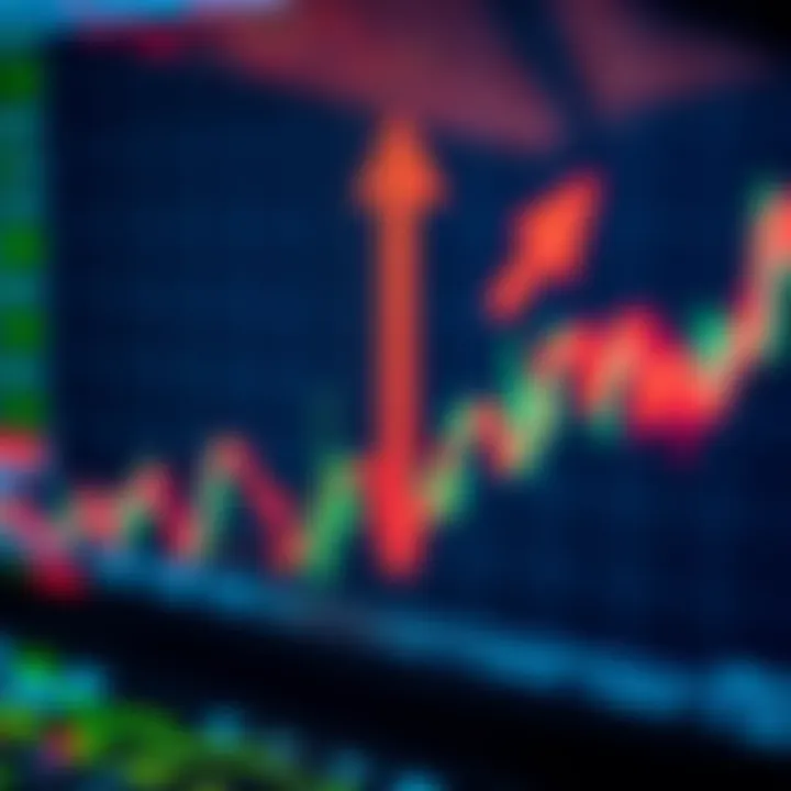 Visual representation of binary options trading with upward and downward arrows on a digital chart
