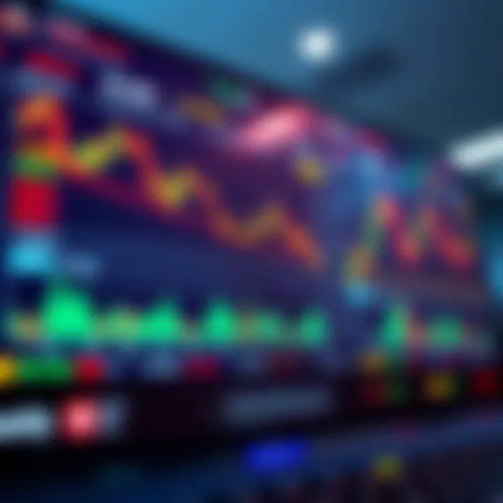 Illustration of a digital trading platform displaying binary options charts and financial data