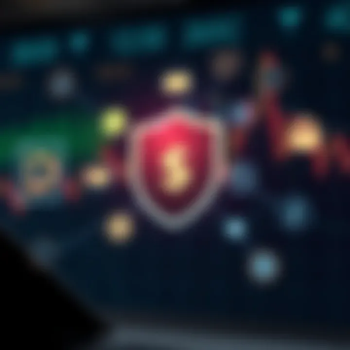 Risk management concept with interconnected financial icons and shield symbol