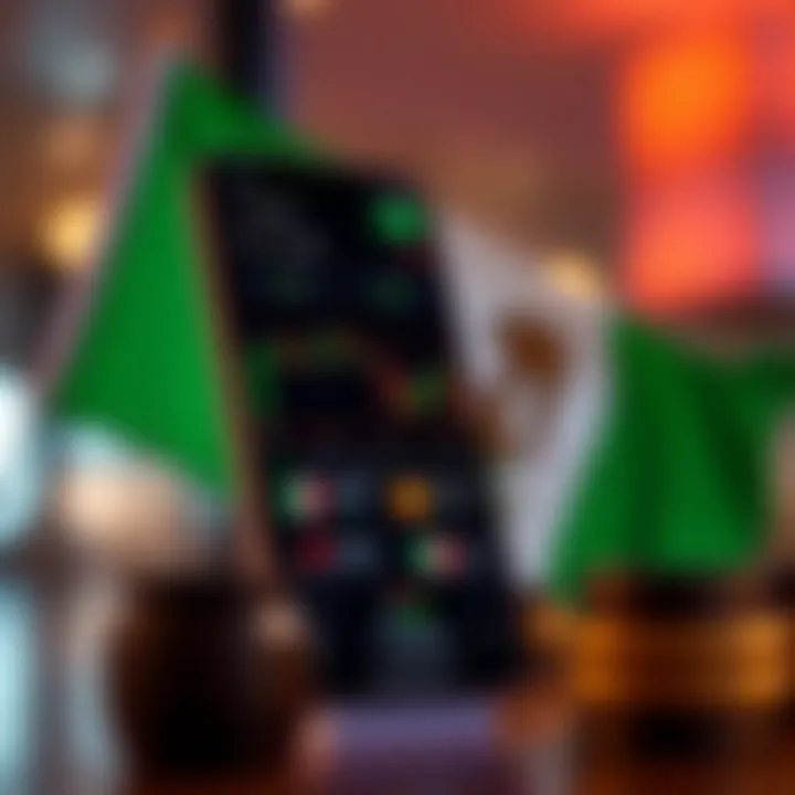 Mobile phone displaying forex trading charts and Nigerian flag symbolizing local market focus