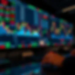 Digital trading platform showing various financial charts and market indicators