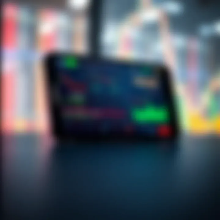 Illustration showing a mobile device displaying various forex trading signals and charts