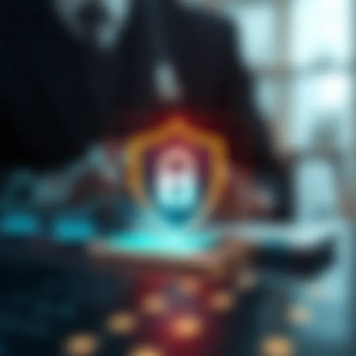 Illustration of secure digital transaction with shield and lock symbols representing app security
