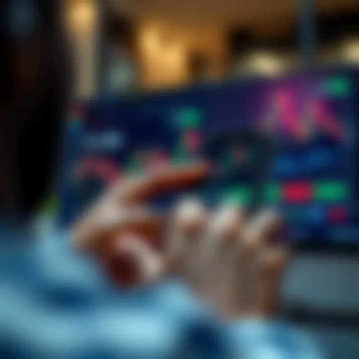 User navigating a mobile trading application interface with charts and financial data