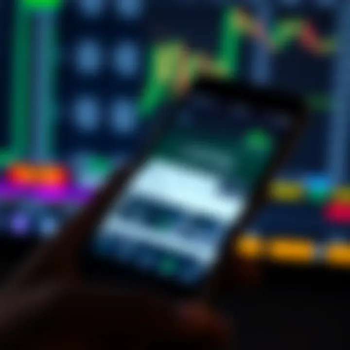 Mobile phone displaying various Nigerian trading app interfaces with charts and stock data