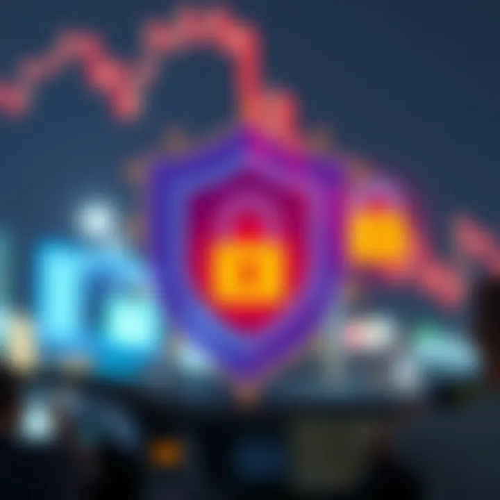 Security shield icon with digital locks representing safe trading app features