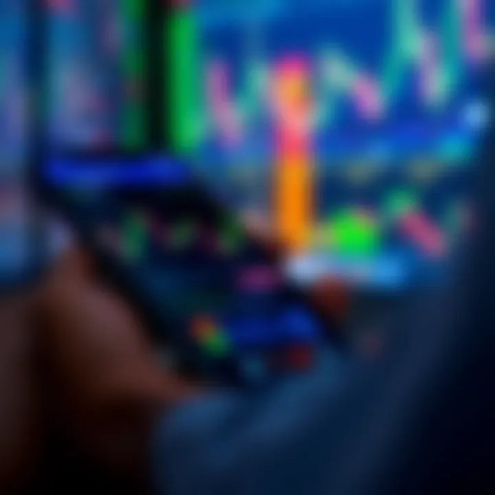 Mobile phone displaying a user-friendly trading app interface with charts and market data