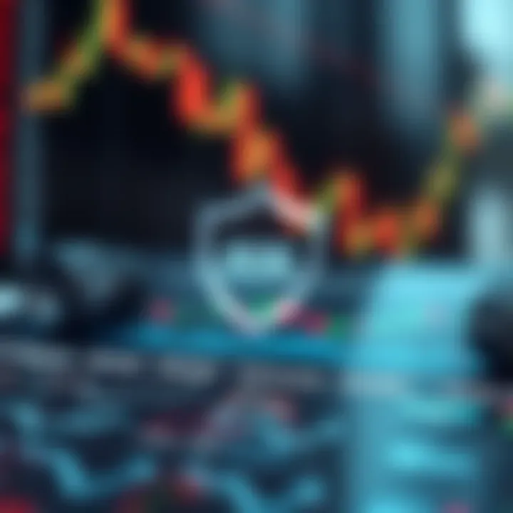 Illustration of risk management concepts with charts and protective shield symbols