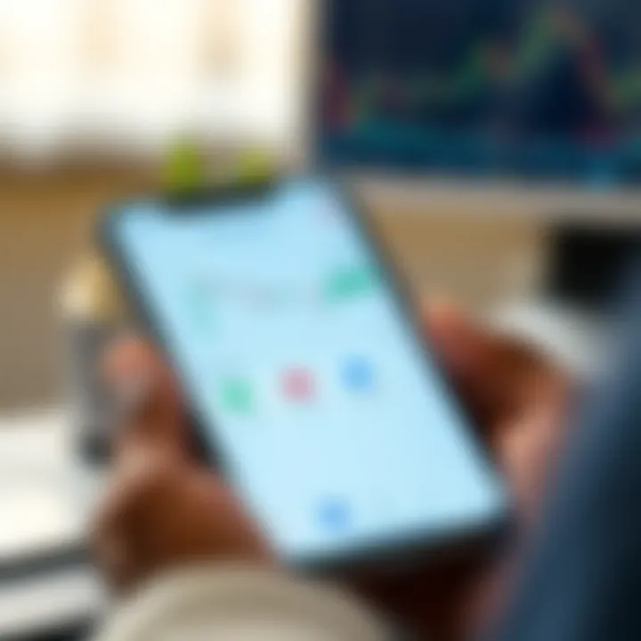 Mobile phone displaying a user-friendly trading app interface with charts and investment options