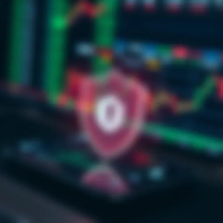 Secure digital shield symbol overlaid on a smartphone showing forex market data