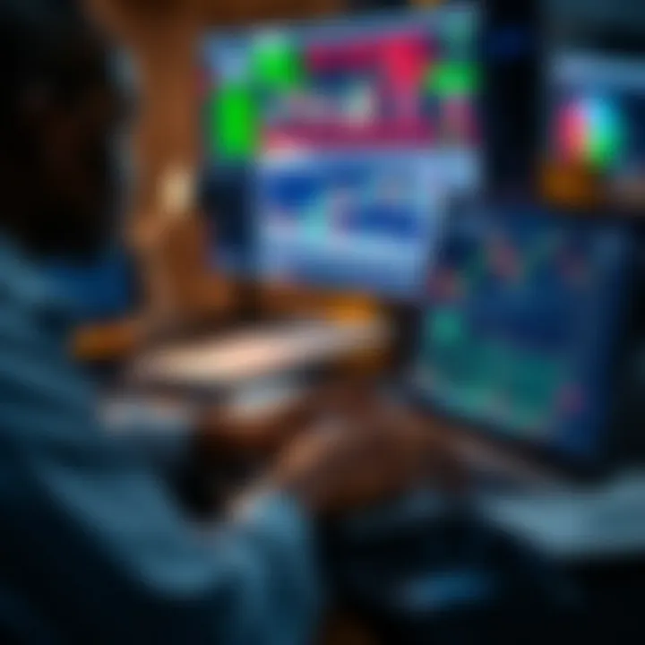 Person using laptop with forex trading charts and notes on local trading environment