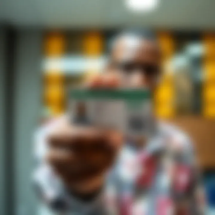 A Nigerian forex trader holding a secure identification card used for verifying identity in the foreign exchange market