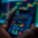 Smartphone displaying forex trading app interface with charts and currency data