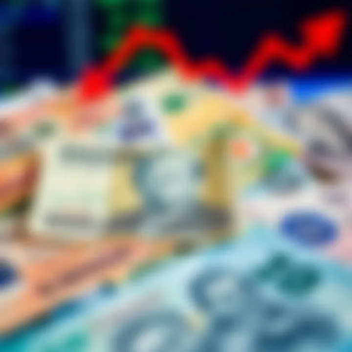 Abstract representation of Nigerian naira alongside foreign currencies with arrows indicating exchange rate movement