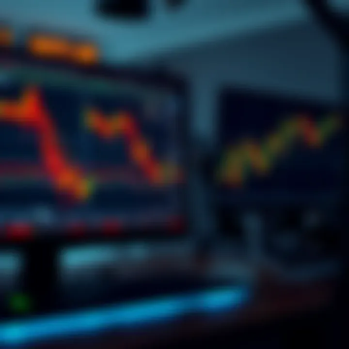 Forex trading charts displaying currency pairs and market trends on computer screens