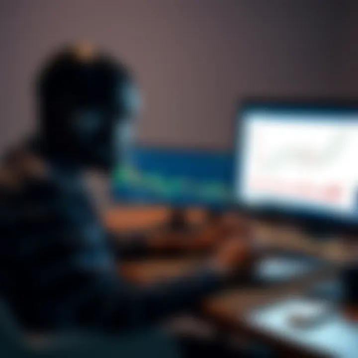 Illustration of a Nigerian trader using a laptop with forex trading platform and financial graphs