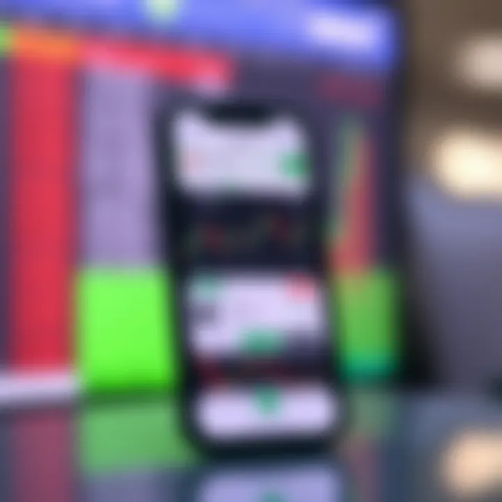 Mobile device displaying a user-friendly trading application interface with charts and trading options