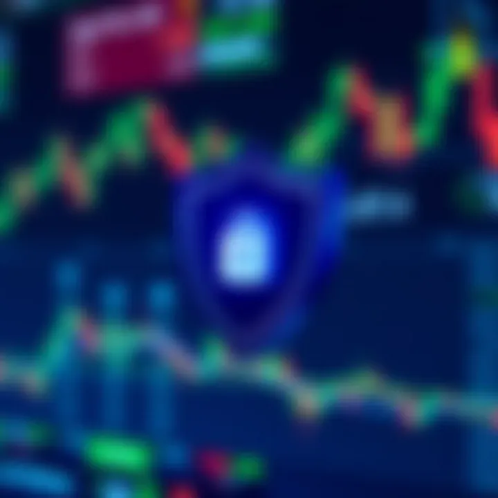 Security shield symbol over a digital trading platform background