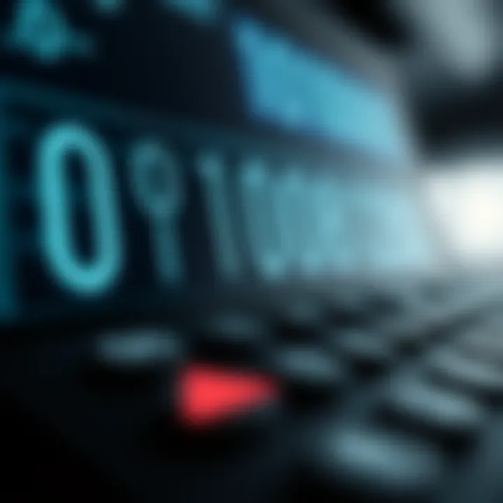 Digital screen displaying binary digits with calculator interface