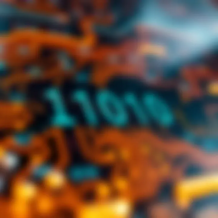 Diagram illustrating binary digits represented as ones and zeros across a digital circuit board