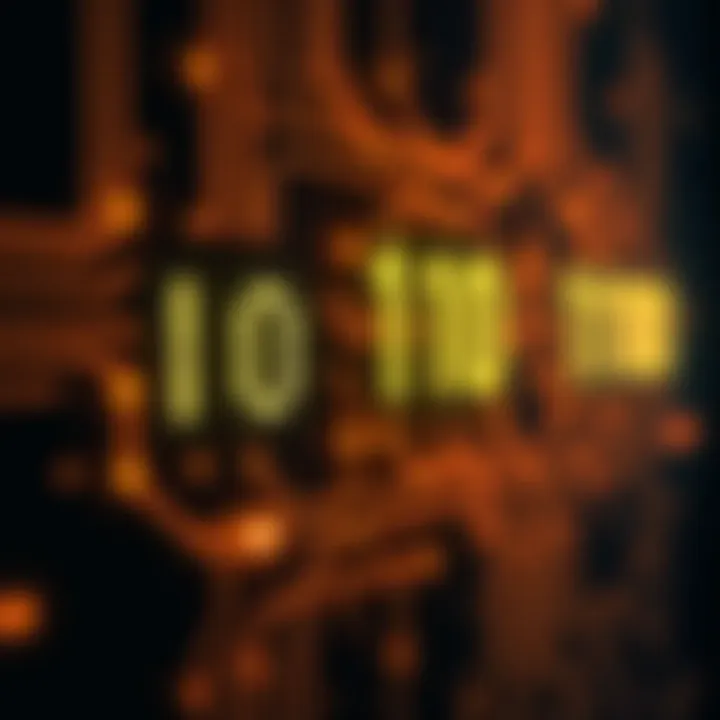 Diagram illustrating binary digits represented as on and off electrical signals in a computer circuit