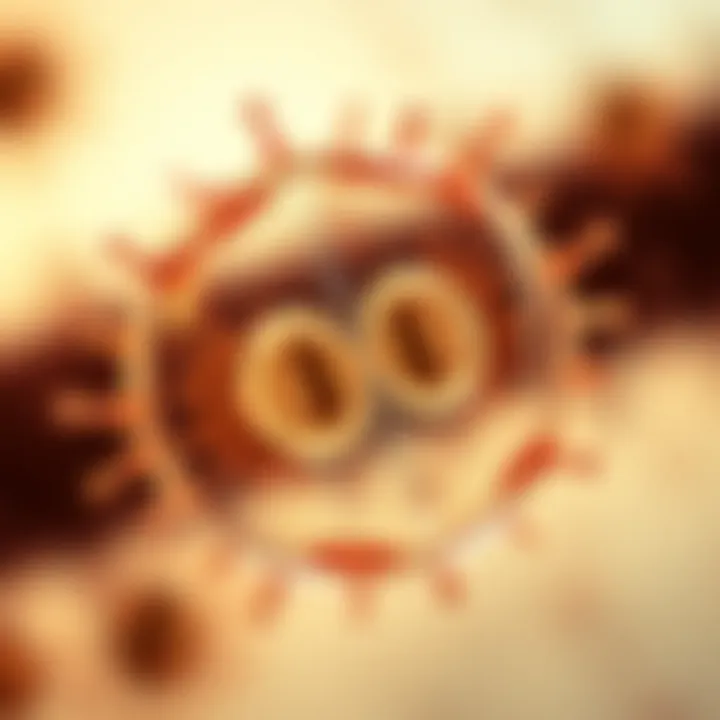 Microscopic view of a single-celled bacterium undergoing division into two identical cells