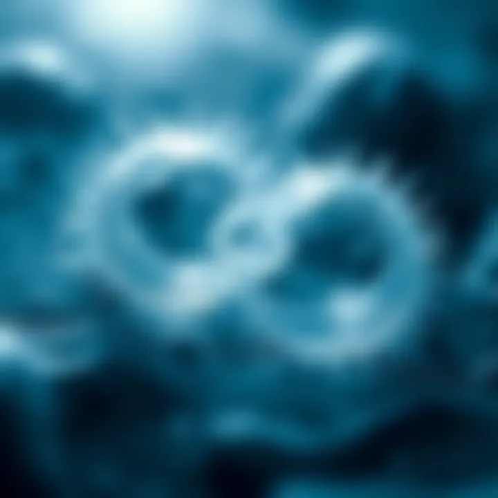 Illustration of single-celled organisms undergoing binary fission in a microscopic view