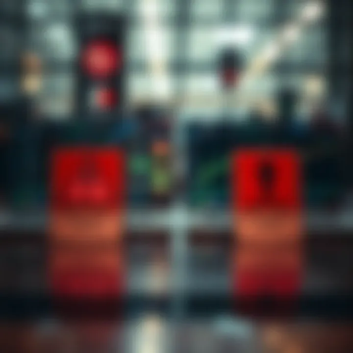 Visual comparison of genuine versus fraudulent trading platforms with warning signs