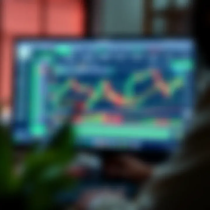 Illustration of computer screen displaying binary options trading platform with charts and indicators