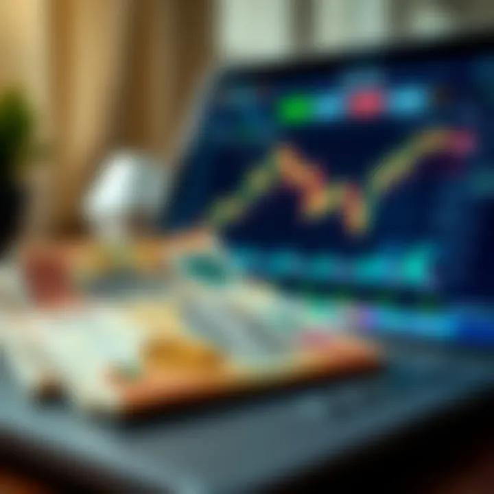 Nigerian currency notes alongside a cryptocurrency trading platform on a laptop screen