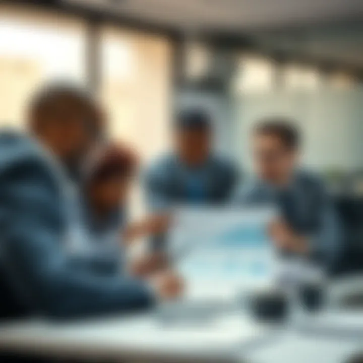 Risk Evaluation and Assessment in Business Business team analyzing risk factors using charts and data in a professional office setting