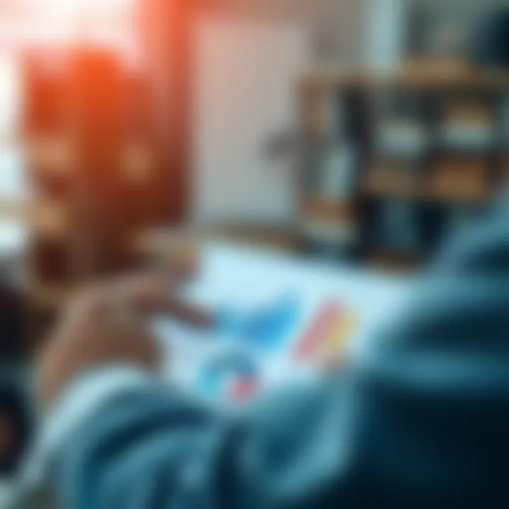 Business professional analyzing risk factors using charts and data on a digital tablet