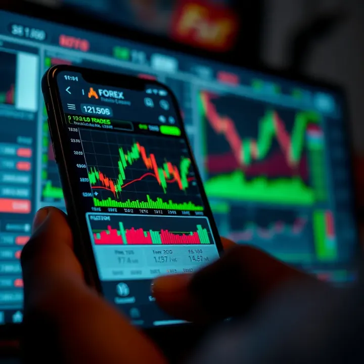 Mobile phone displaying forex trading charts and analytics for Nigerian market