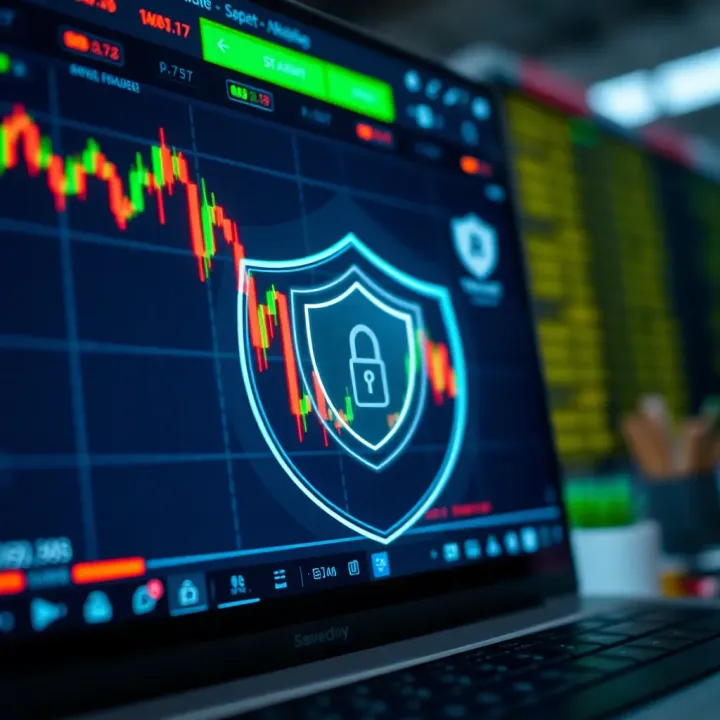 Secure online trading environment with shield icon representing safety measures