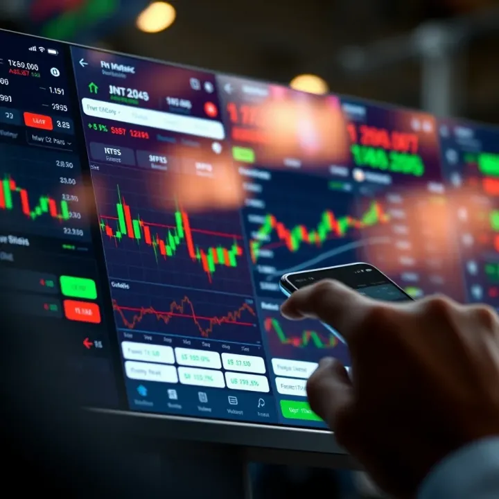 User navigating stock charts and investment options on a mobile trading app interface