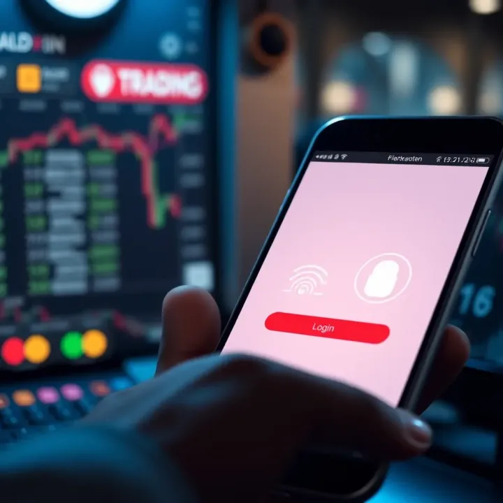 Secure Access Features in Trading Applications Secure login screen with biometric authentication on a mobile trading app