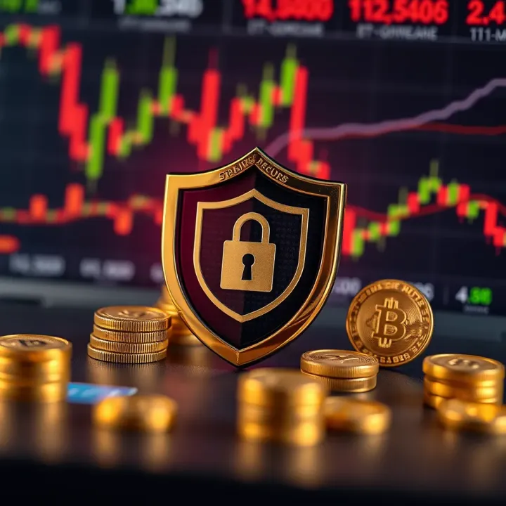 Safe and secure financial transaction icons including shield and currency symbols