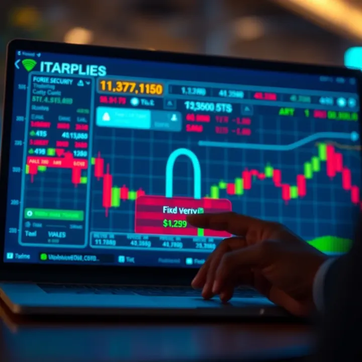 Digital interface showing a secure forex trading platform with identity verification and anti-fraud measures