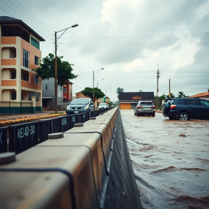 Infrastructure and environment showing flood barriers and resilient urban planning