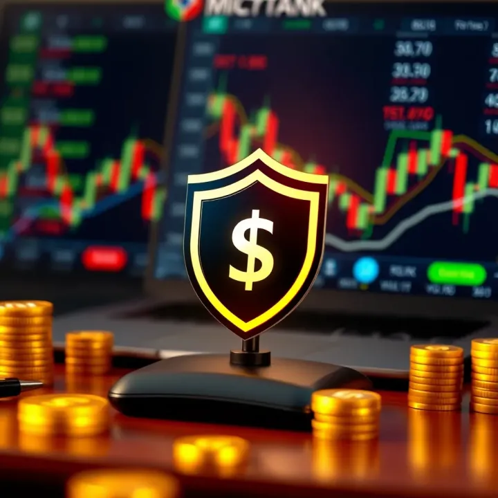 Illustration of risk management with currency symbols and protective shield icons