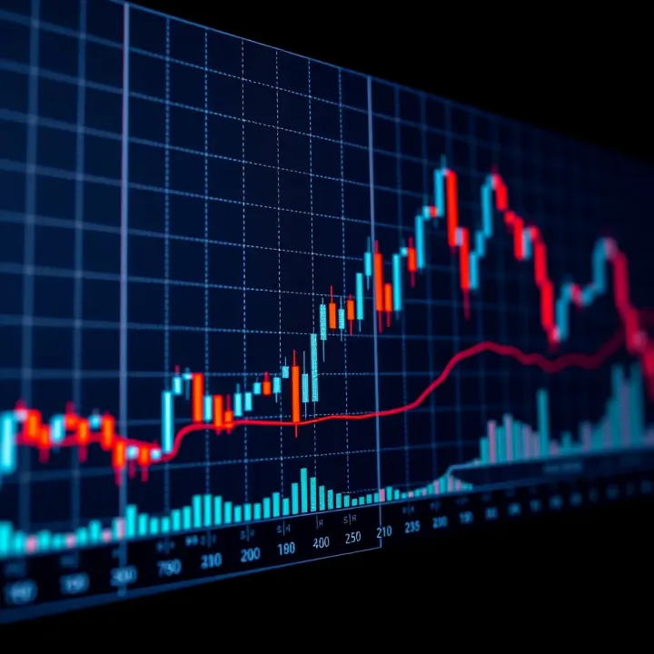 Graph showing upward and downward forex market trends with candlestick patterns